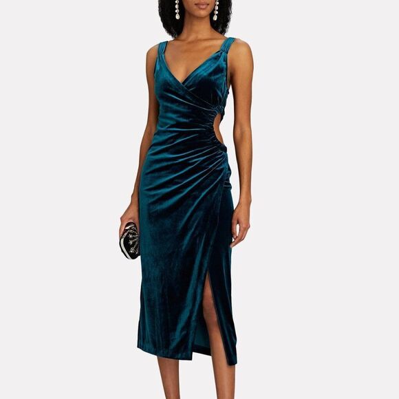 NIGHT NIGHT by Jonathan Simkhai Womens Blue Dk Cut Out Velvet Midi Dress… - Picture 4 of 13